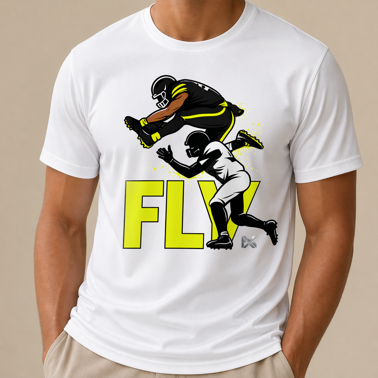 FLY — running back hurdle illustration tee